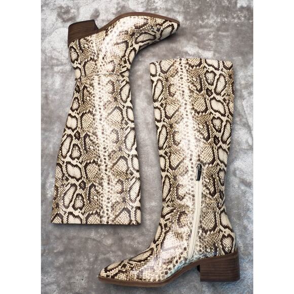 Vince Camuto BeaAnna Tan Leather Snake Print Knee High Boots Womens Size 7 - Picture 4 of 16